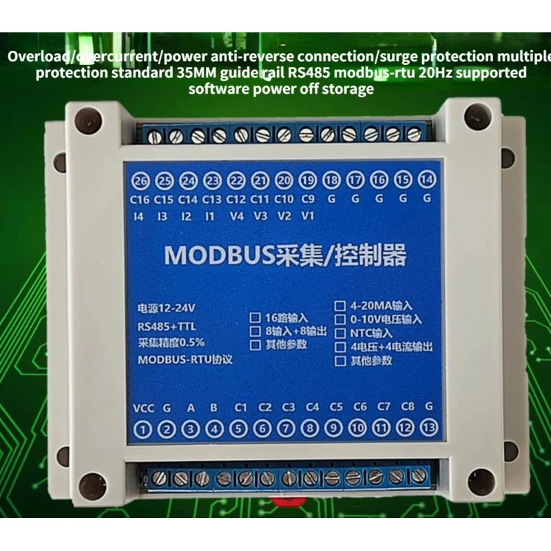 

4-20MA/0-10V/NTC to RS485/TTL analog input and output MODBUS PLC expansion AO/AI