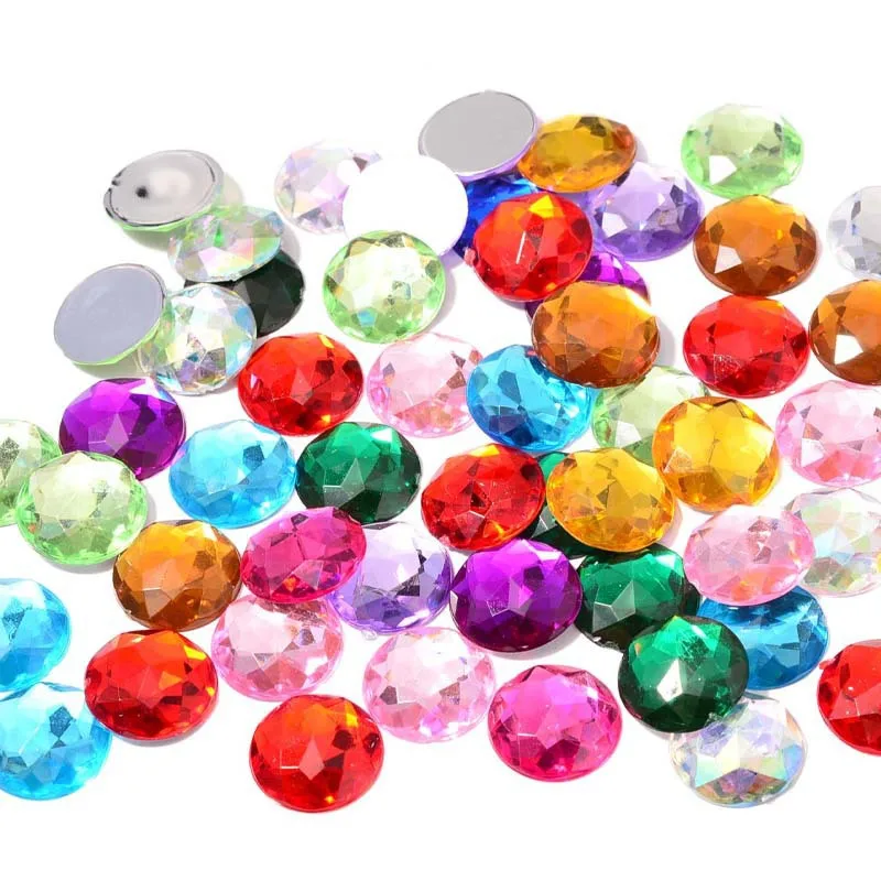 Strass acrílicos redondos com parte traseira lisa, gemas plásticas coloridas para joias diy, decorações de convites artesanais de casamento, strass brilhantes