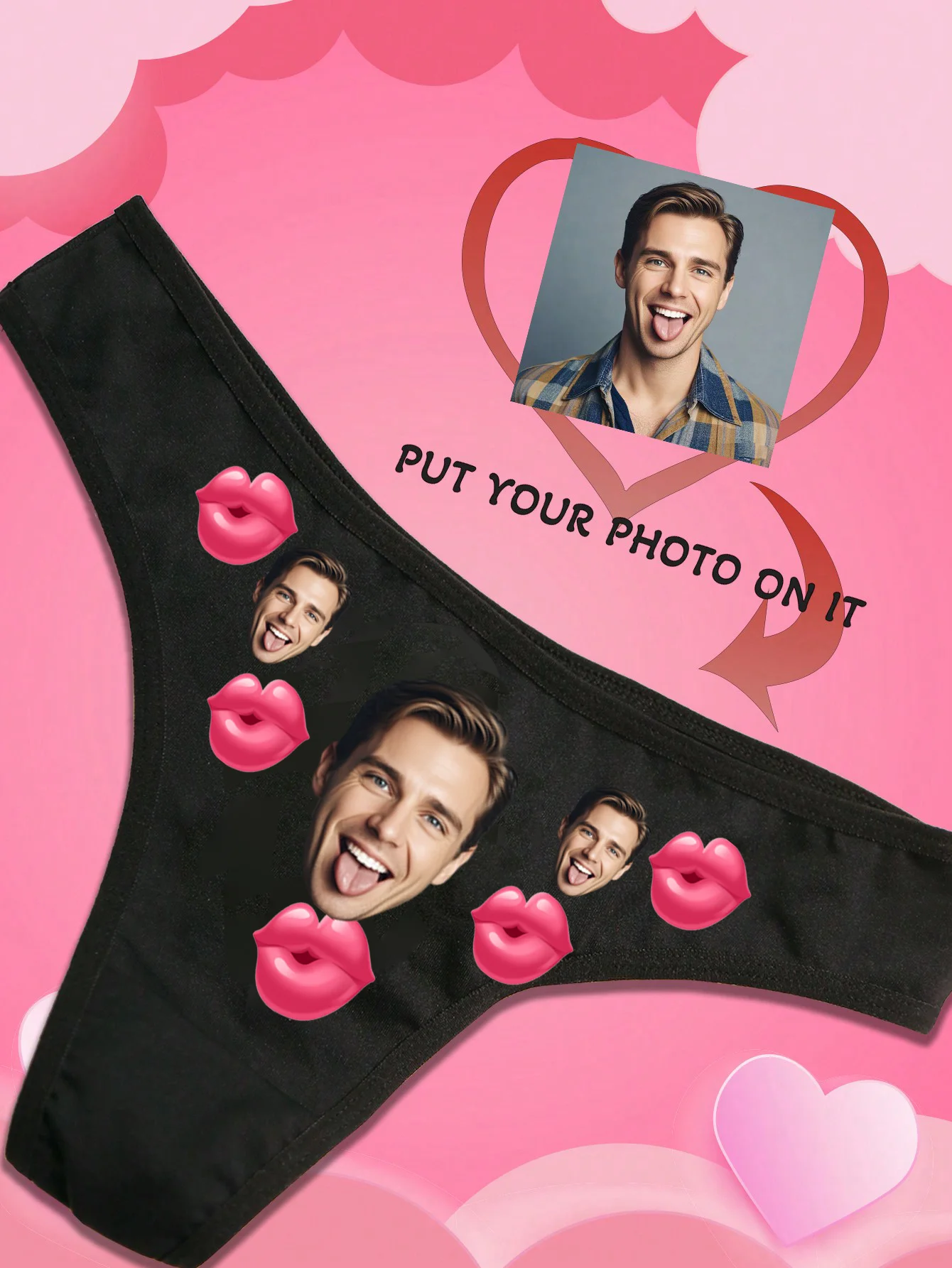 Customizable Sexy Low-Waist Briefs with Couple's Avatars And Love Letter Print for Men Women Perfect for Valentine's Day Christm