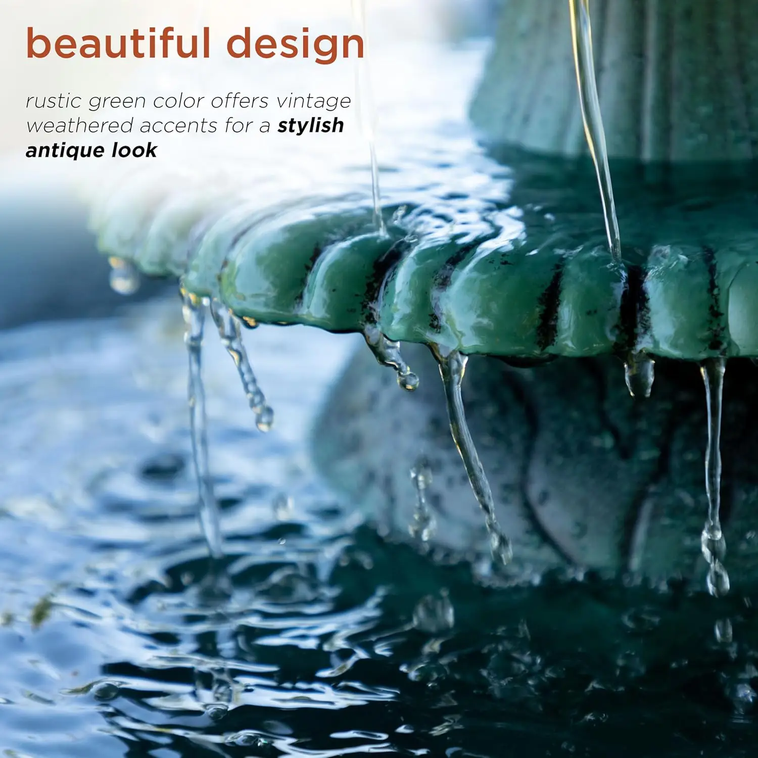 نافورة مياه بقاعدة خارجية بطول 35 بوصة و3 طبقات - ميزة متتالية من الراتنج المتين وحمام الطيور للحديقة والفناء والسطح