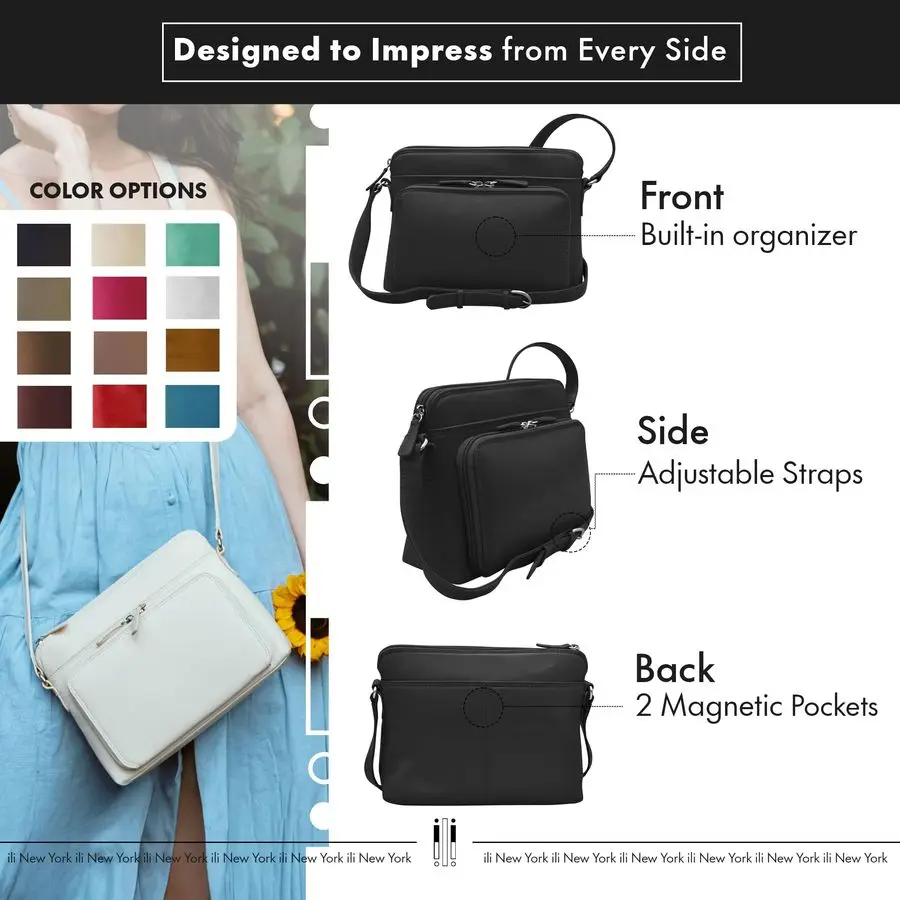 Bolsas crossbody de couro para mulheres Premium RFID bloqueando organizador de bolsa de ombro com alça ajustável