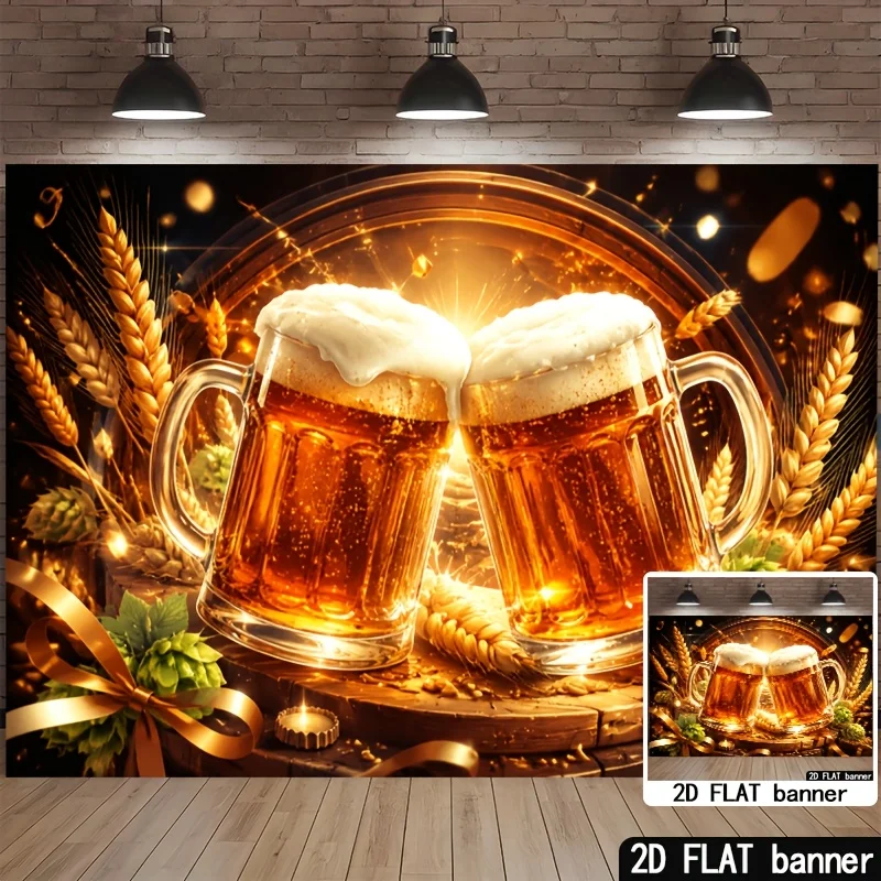 Rustic Beer Tapestry Wall Hanging Ale Art Pub Decor Oktoberfest Grain Wheat Festival Bar Room Polyester Man Cave Wall Mural