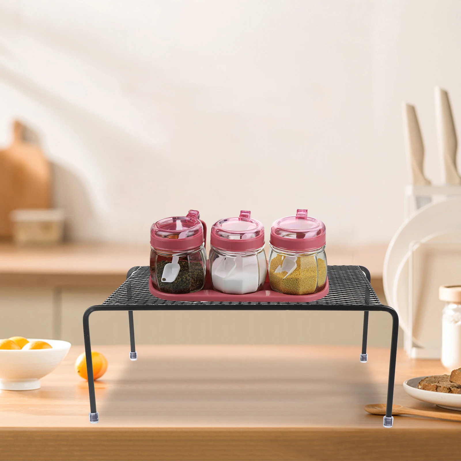

1pc Large Kitchen Seasoning Storage Rack Iron Metal Organizer for Cabinet Countertop Ventilated Design Black for Kitchen