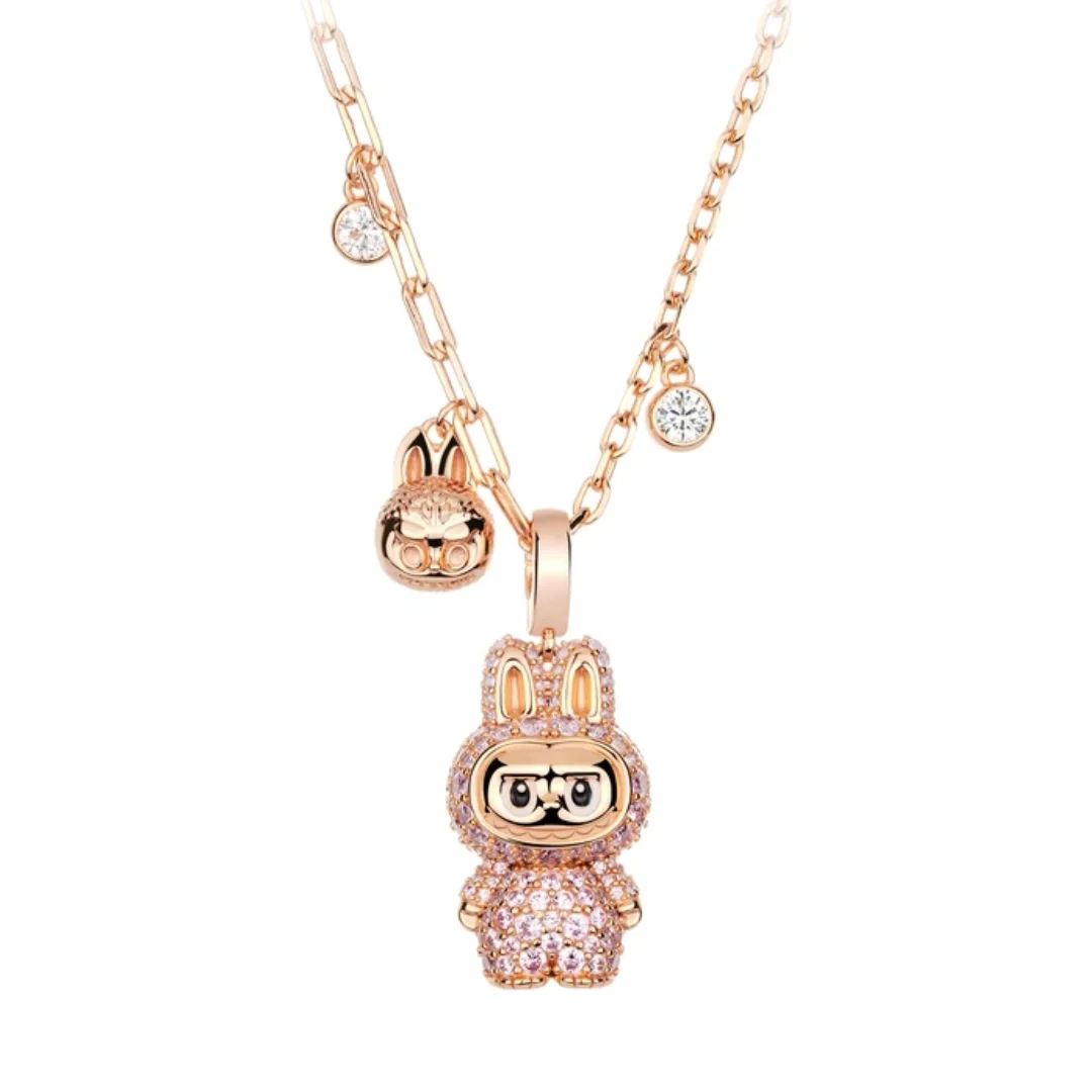 

BELLUX New Design Pendant Chain 925 Silver Synthetic Zircon Strawberry Pink Rabbit Full Diamond Fashion Necklace