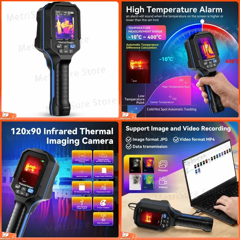 Thermal Imager Handheld Infrared Camera 120x90 Resolution 2.8 Inch LCD Screen -4°F to 752°F Temperature Range 25Hz
