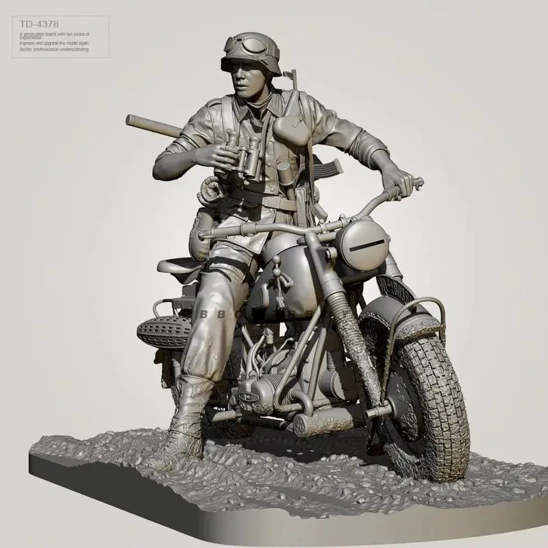 

50/75mm Resin Micro Miniature Figure World War II European Motorcycle Soldier 3D Printed White Model Toy Unassembled Unpainted