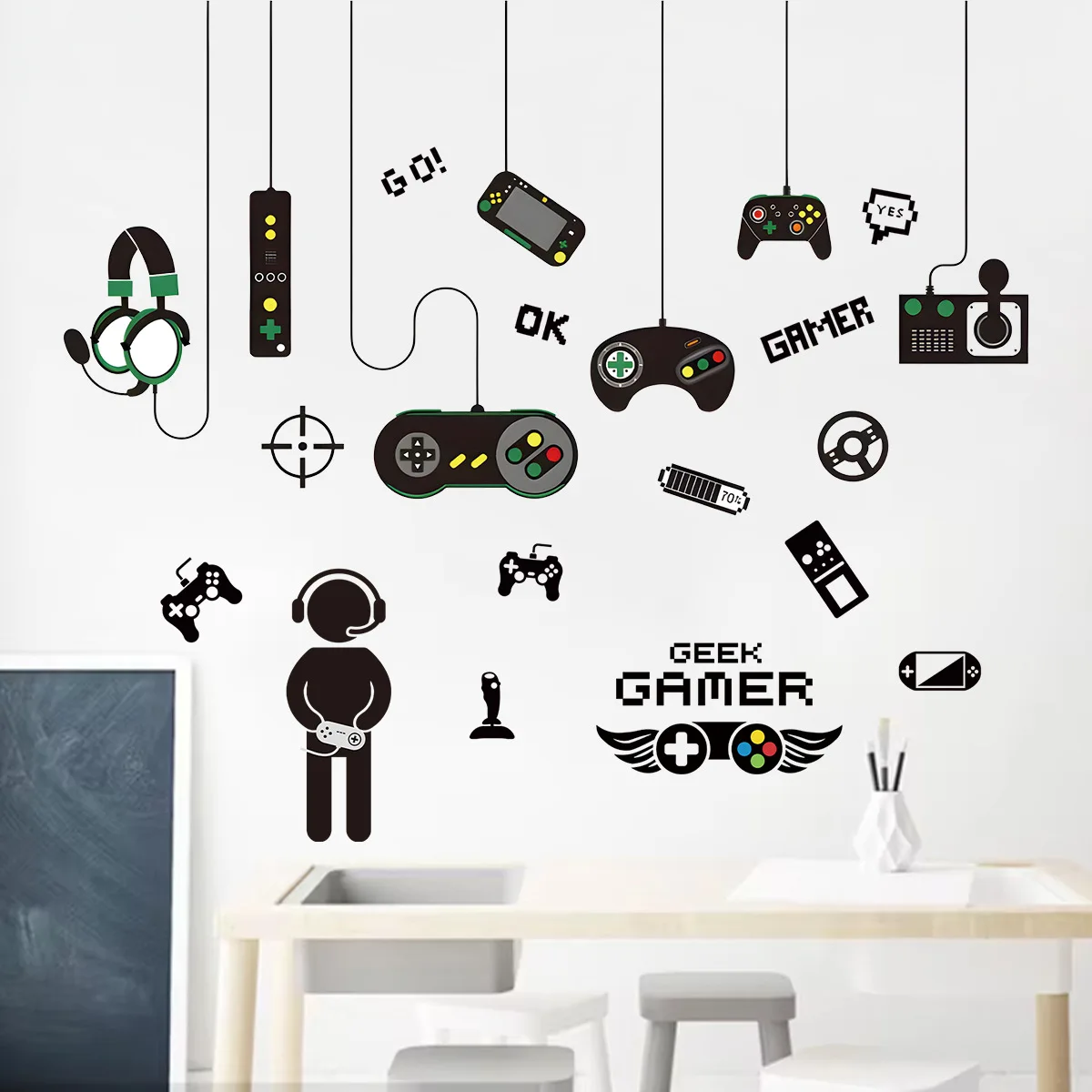 Cartoon E-sports Game Console Wall Sticker Video Game Controller Diy Vinyl Decals for Kids Room Gaming Room Boys Bedroom Decor