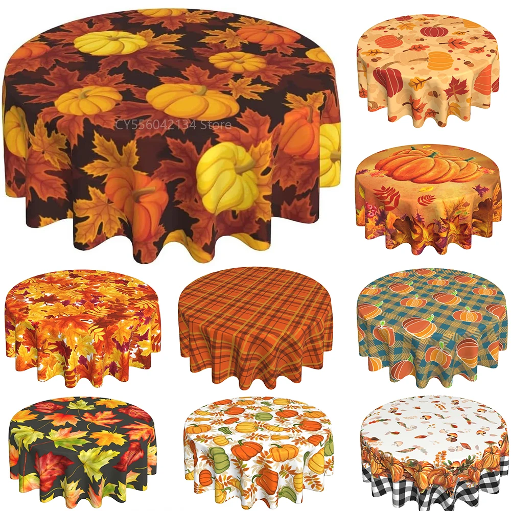 Nappe Rustique Citrouille d\'Automne, Nappe Ronde de 60 Pouces, Grille de Table de Thanksgiving, Degré Deformle, Dust-Verde