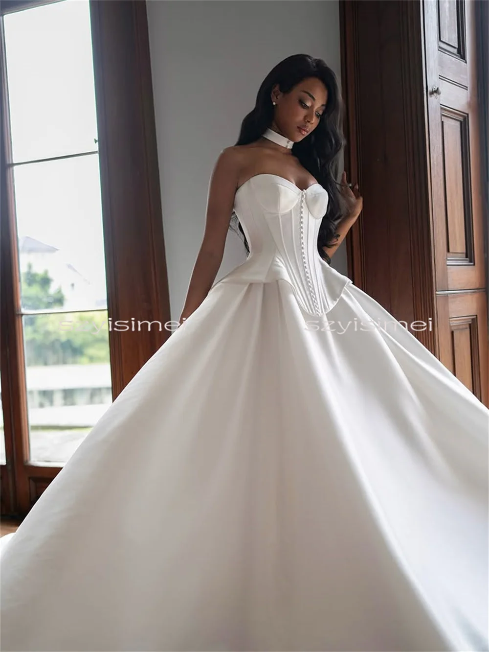 Charming Sweetheart Satin Wedding Dresses A line Sweep Train Bridal Dress Custom Made 2026 Rode De Morrie