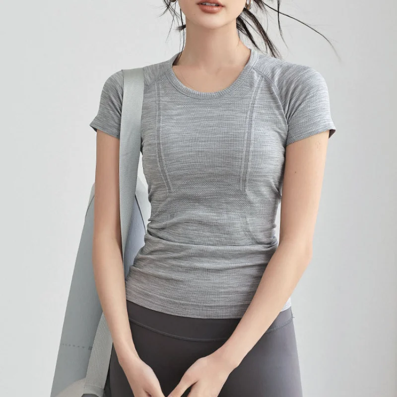 

Summer Quick-Drying Exercise Short Sleeves Running-Shirt Women'S Tight Yoga Professional Pilates Training Fitness