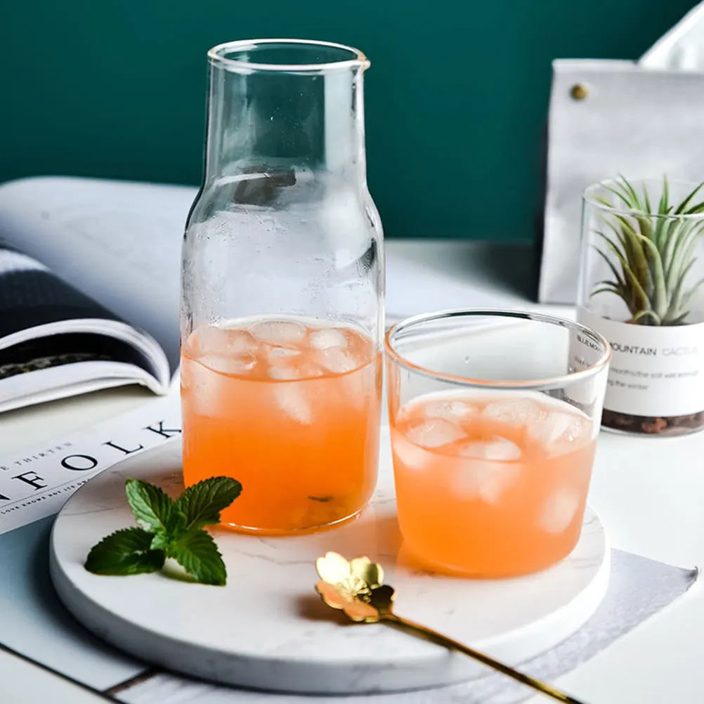 

1 Set Transparent Water Carafe With Tray Glass Pitcher For Bedside Cold Water Storage Juice Container Home Kitchen Bar Accessory