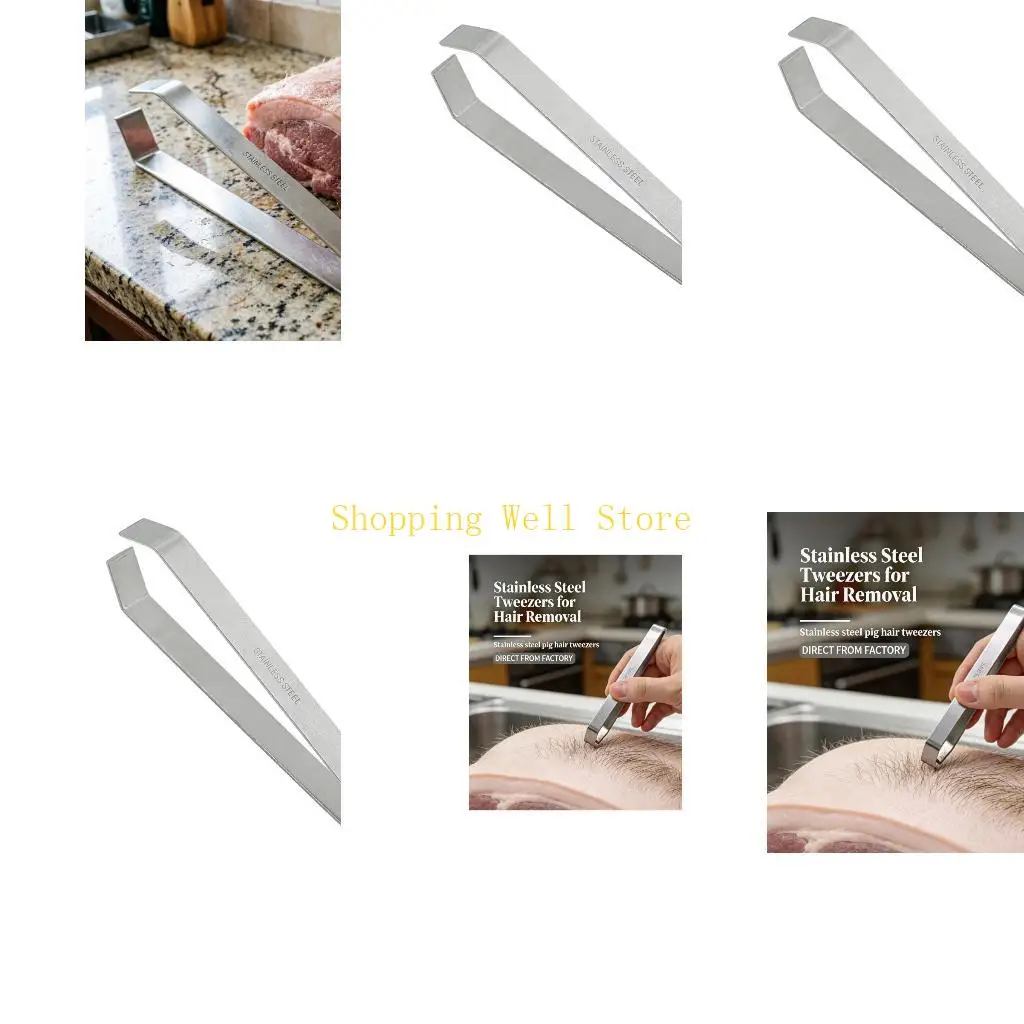 KX4B Professional Grade Stainless Steels Tweezers Flat Slant Tongs Kitchen Tool