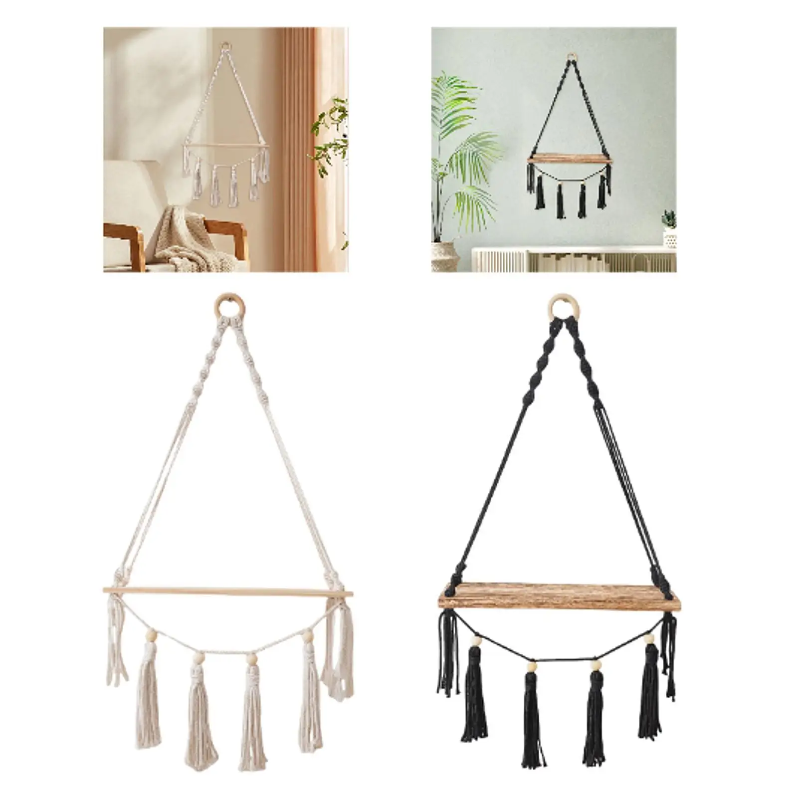 Mensola sospesa a parete in macramè, espositore in legno, mensola sospesa rustica Boho, decorazione da parete per soggiorno camera da letto