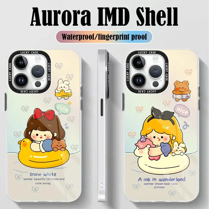 Iridescent Laser Clear Cover for iPhone 15 14 13 12 11 pro Max XS XR X 7 8 Disney Princess Snow White Alice Gradient Matte Case