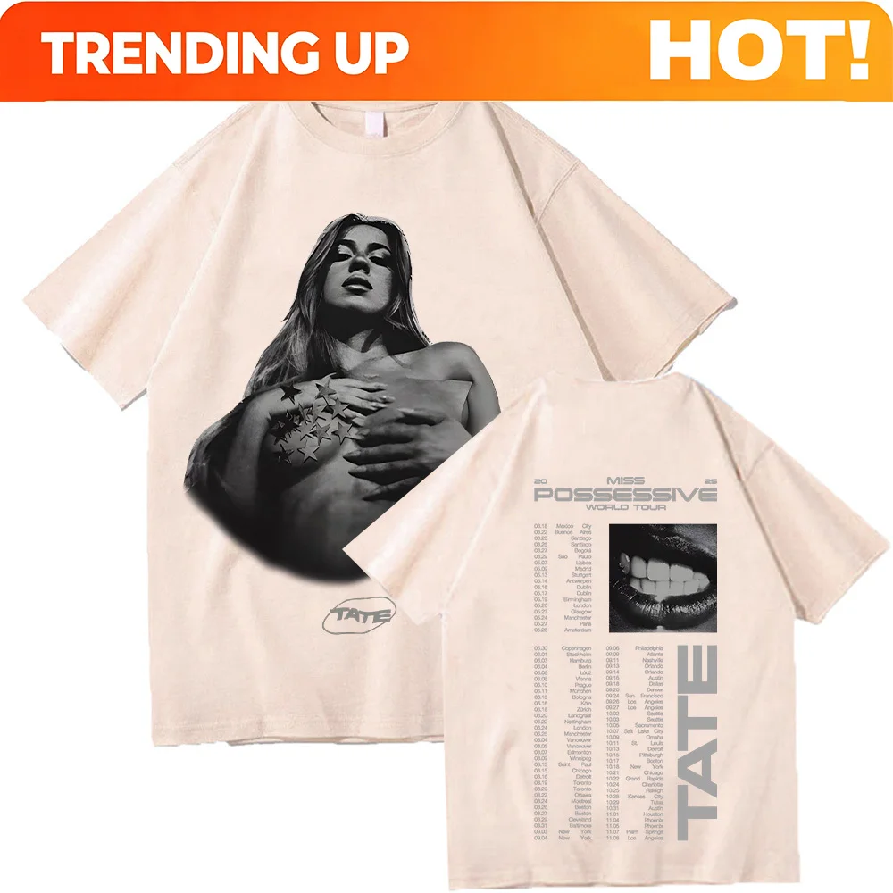 Tate McRae Pose Tour Tee Vintage Graphic T Shirts Miss Possessive 2025 Album Men Women Cotton T-shirt Harajuku Aesthetic Clothes