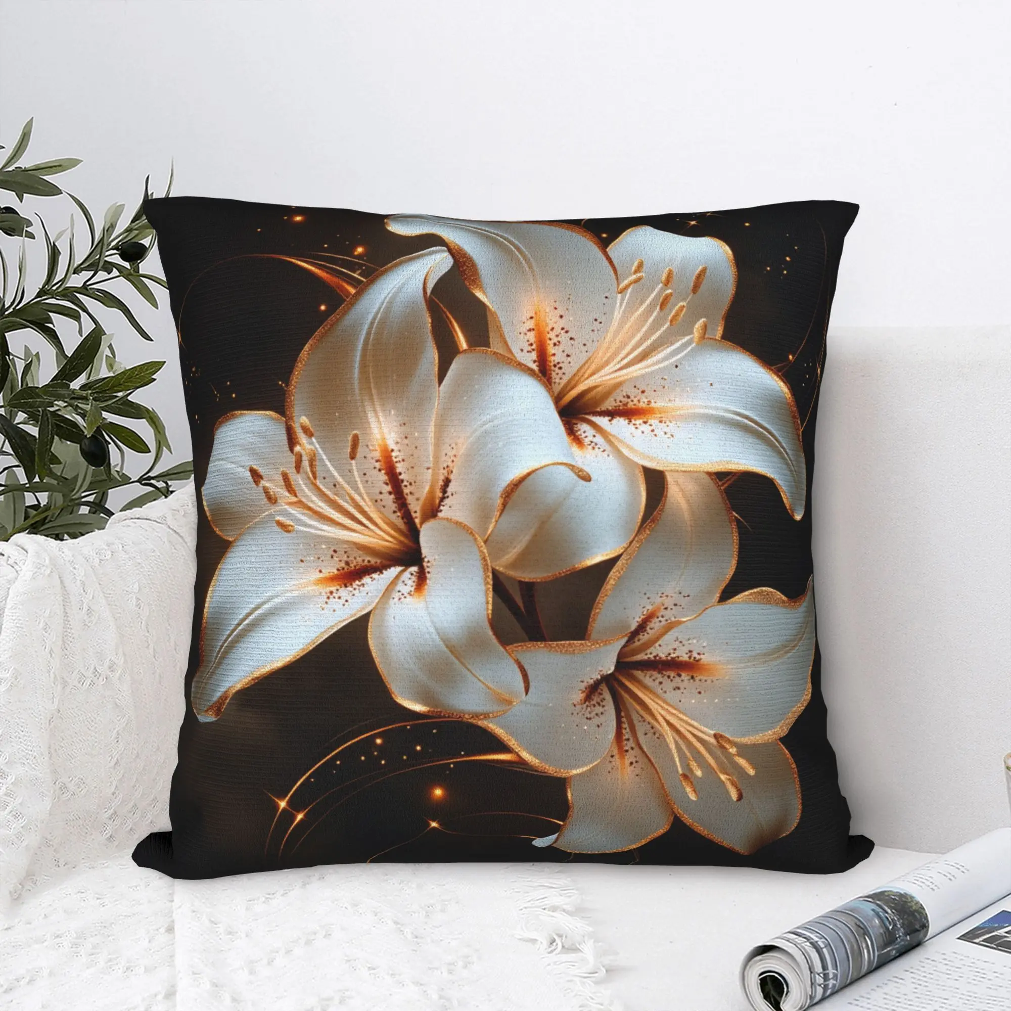 Black White Gold Flower Pillow Case  Comfy Pillow Cover For Wedding Party Home Decor Morden Pillowcases