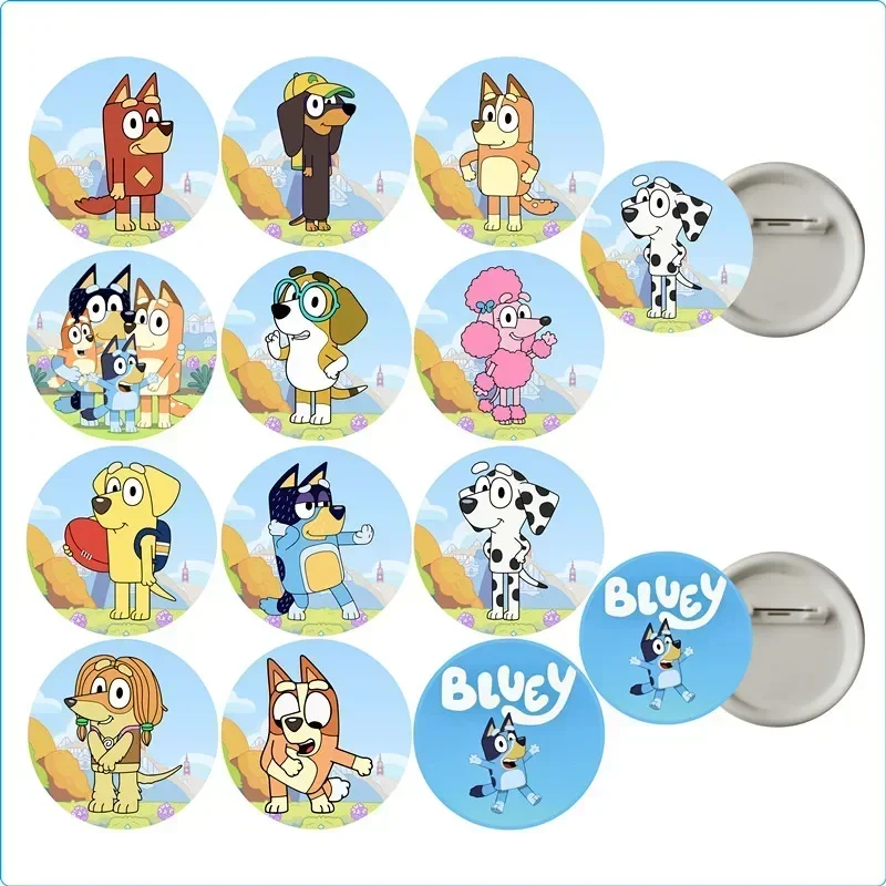 12pcs Anime Bluey Family Dog Cartoon Peripheral Badge Kawaii Creative Bluey and Her Friends Pattern Brooch Childrens Gifts