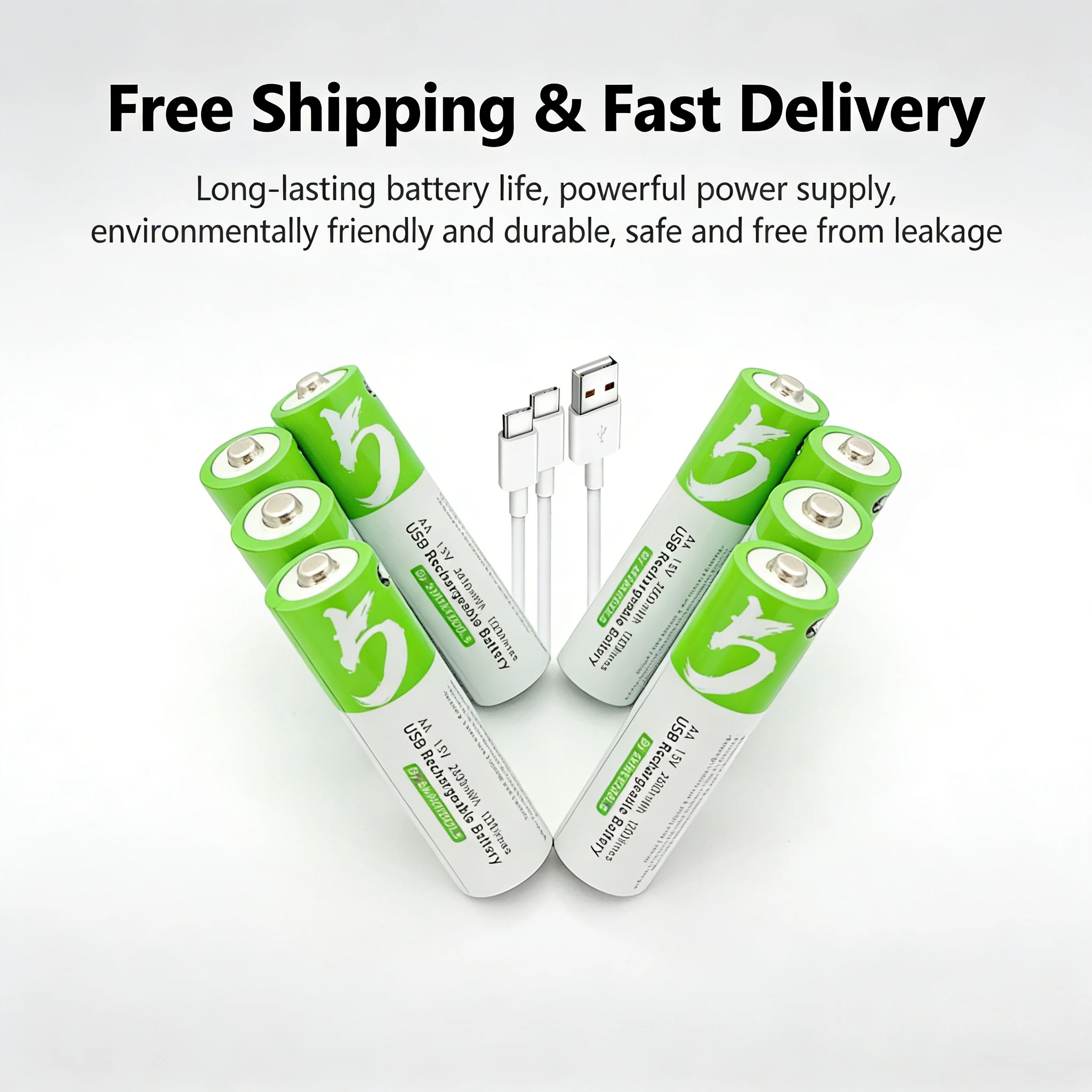 

USB AA Rechargeable Battery 1.5V 2600mWh Li-ion Lithium Battery with Charging Cable for Wireless Mouse, Remote, Small Fan