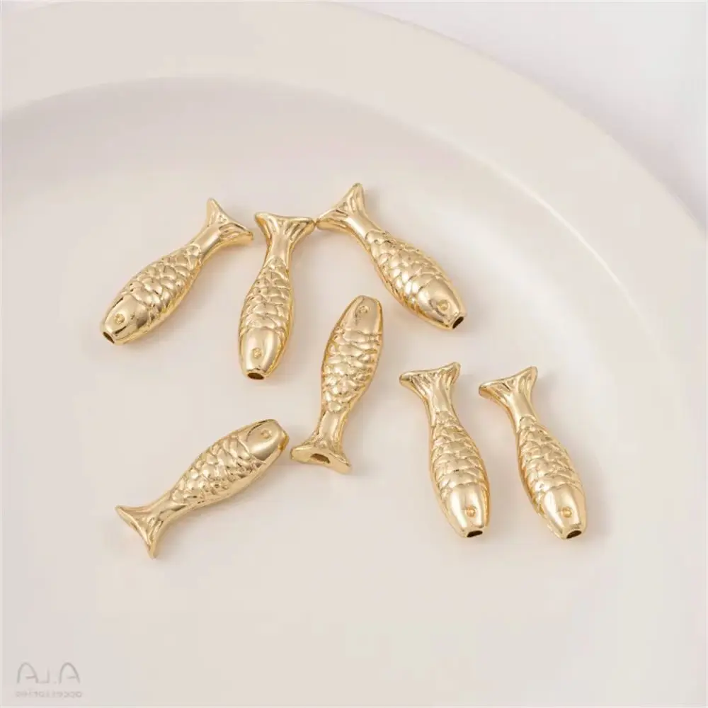 

24x7mm 14K Gold Color Plating Fish Shaped Tube Through-hole Separated Bead Handmade DIY Bracelet Necklace Accessory Materials