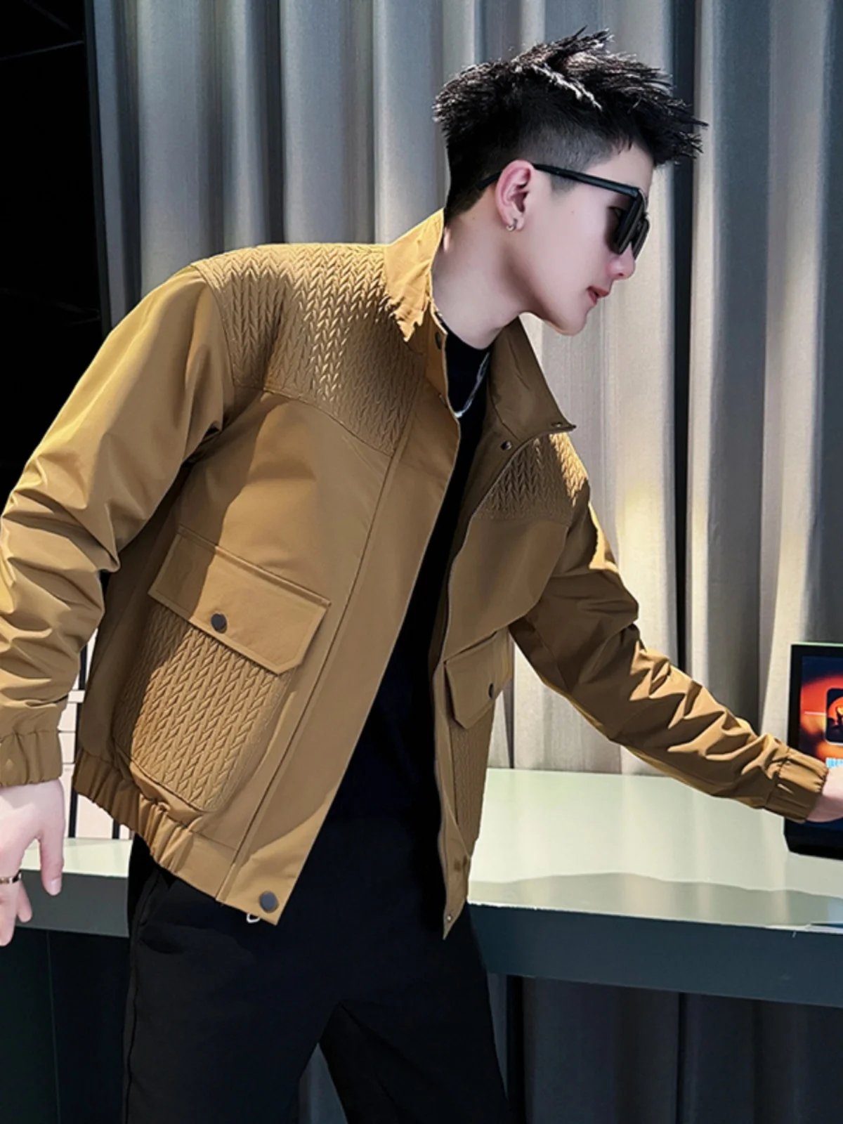 

Модная мужская рабочая куртка на весну-осень с воротником-стойкой, дизайном в виде колосьев пшеницы, свободного кроя, с длинными рукавами, стандартной длины