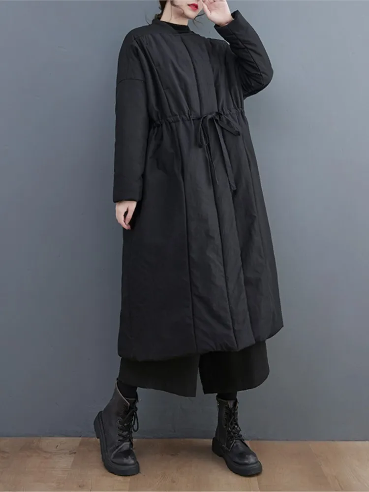 Oversized Winter New Long Cotton Coat Women Loose Fashion Pleated Ladies Jackets Casual Woman Long Sleeve Jackets Coats 2023