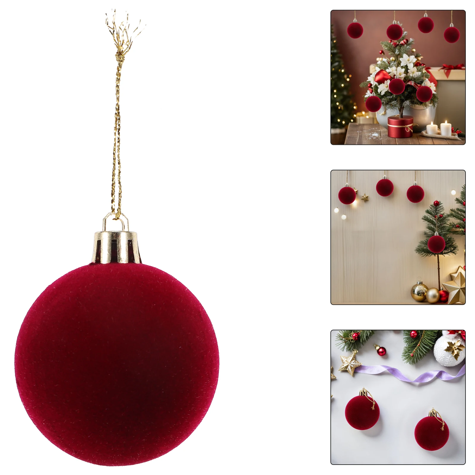 

24pcs Flocked Decorative Balls Hanging Decorations Dark Red Holiday Tree Valentines Day Decorative Baubles Xmas Tree Decoration