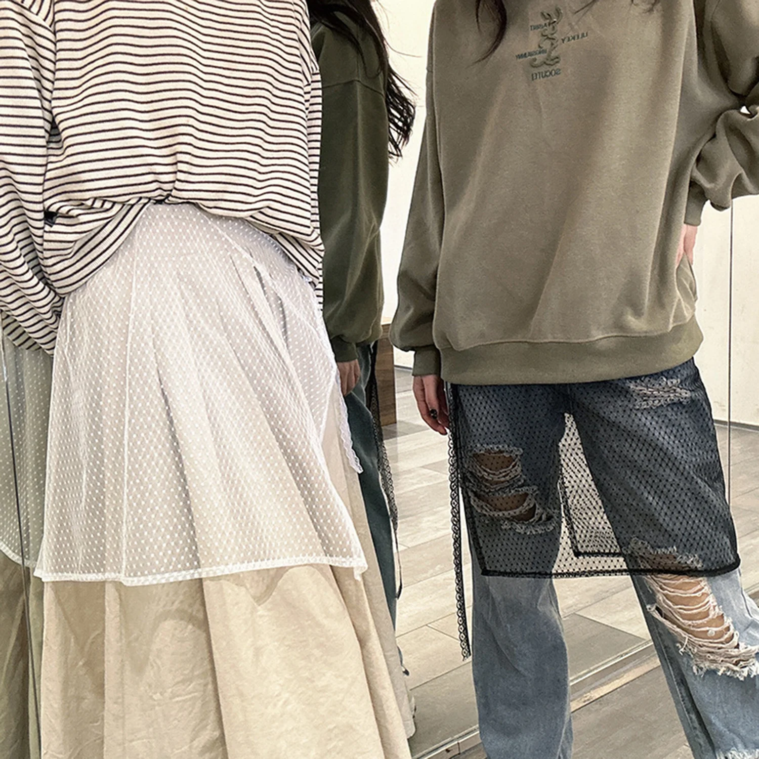 Vintage Kanten Rok Harajuku Lap Over Rokken Voor Dames Koreaans Perspectief Vetersluiting Rok Dameskleding