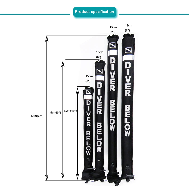 Boya de superficie de tubo de señal de seguridad inflable para buceo, buceo profesional de alta calidad, 1,2 M/1,5 M/1,8 M, SMB