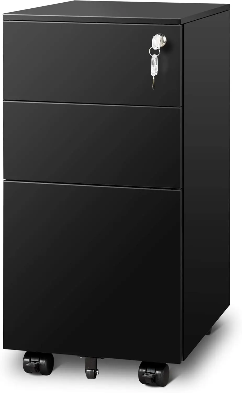

3 Drawer File Cabinet with Lock, Metal Rolling Filing Cabinets for Home Office, Small Under Desk Cabinet with Slim Width