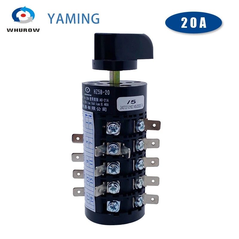 HZ5B-20/5 20A Five Poles Three Positions Universal Changeover Rotary Cam Switch Electric Control Motor Silver Contact