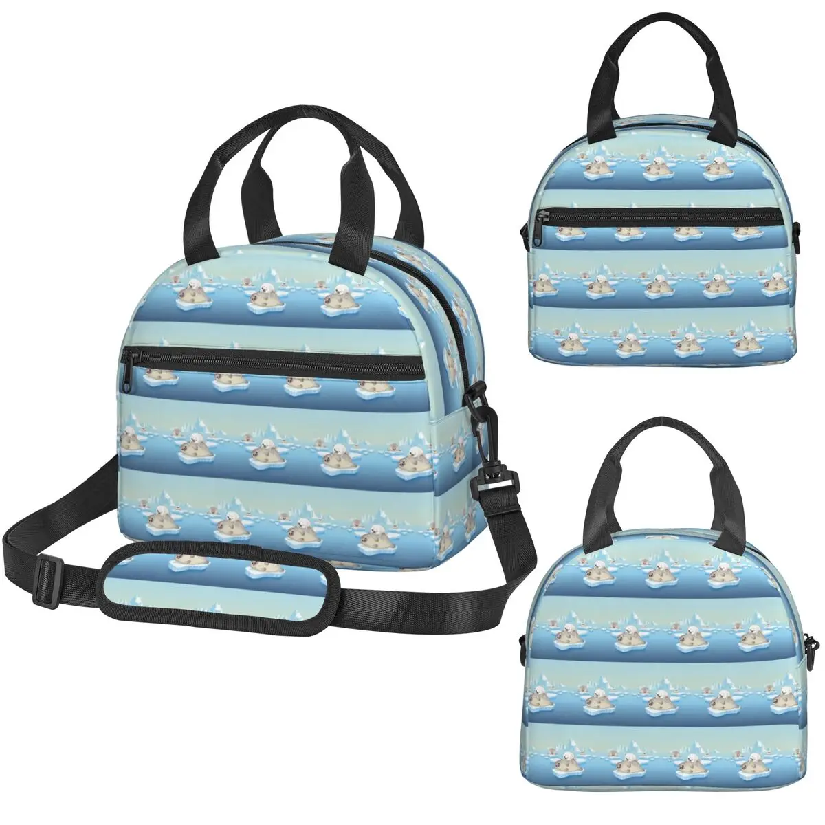 Cute Seals Family Cartoon Character Insulated Lunch Bag for Women Office Cooler Thermal Box Tote Portable Lunch Boxes