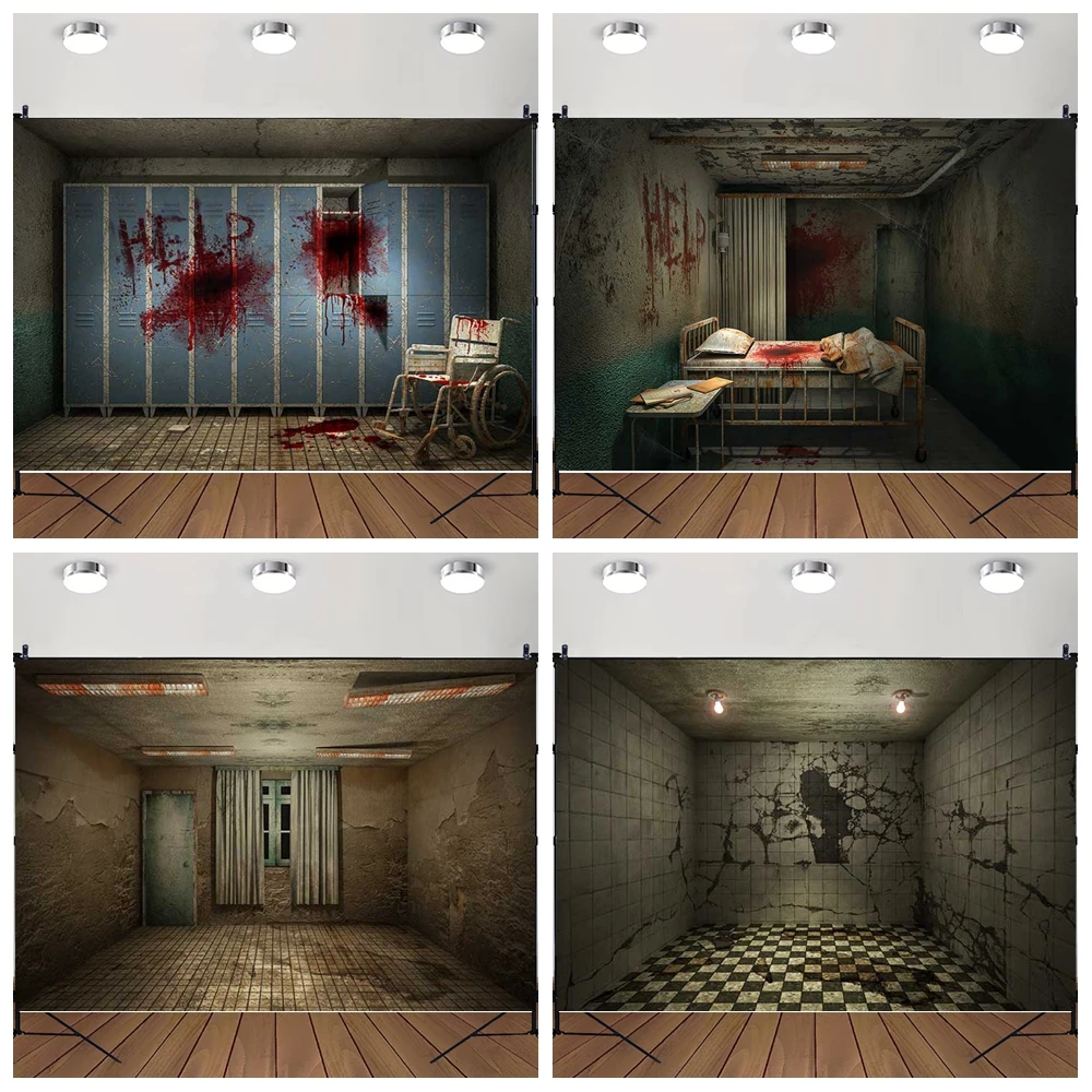 

MOON.QG Photo Background Hospital Beds Abandoned Buildings Halloween Photography Backdrop Photobooth Decoration Portrait Decor