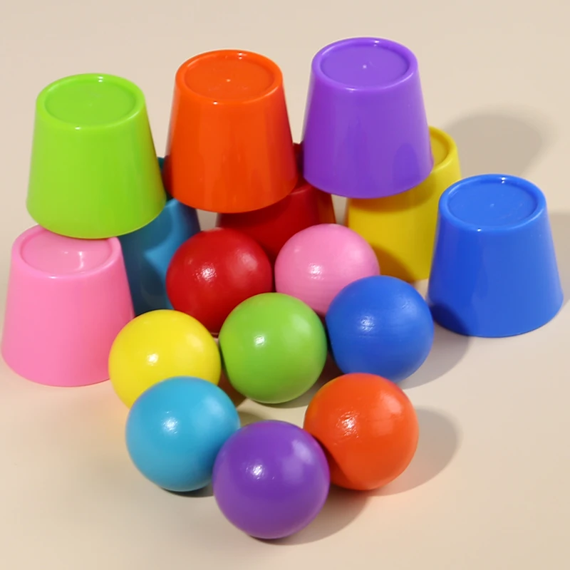 Bola em copo montessori brinquedos de madeira arco-íris cor classificação brinquedo habilidades motoras finas jogo de alimentação aprendizagem precoce brinquedo presente para crianças