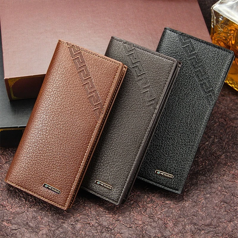 

Men's Leather Wallet ID Card Holder Purse Checkbook Long Clutch Bifold Business Money Bag Man Wallets Cartera Hombre Carteras