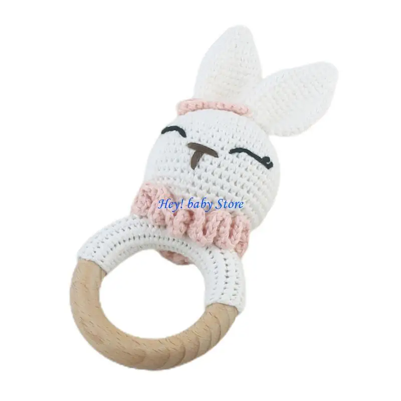 Q1FE Carton Crochet Animal Teething Toy Safe Wooded Toy Mobile Pram Crib Bracelets