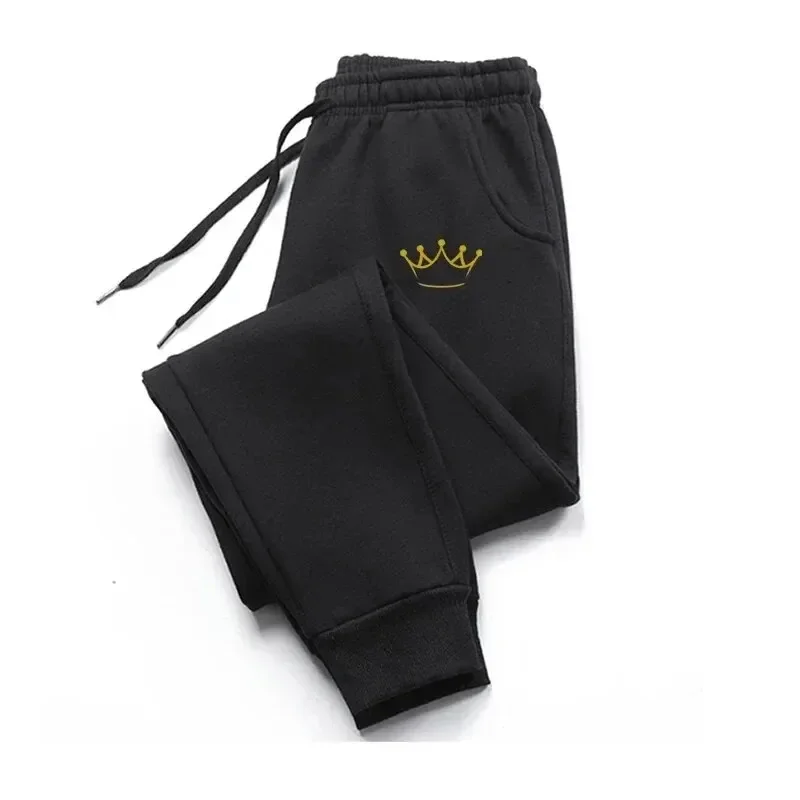

Gold Crown Printed Men's Pants Autumn And Winter Fleece Sweatpants Fashion Drawstring Casual Male Trousers Jogging Sports Pants