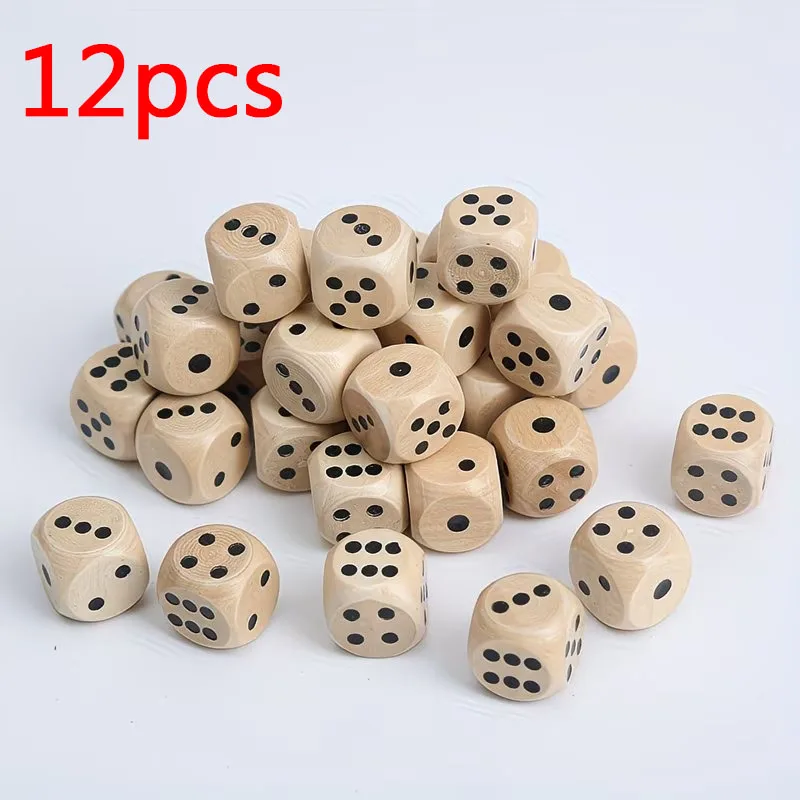 12Pcs/Set Wooden Dice Set Polyhedral Game Dice 6-sided Point Dice for Table Game Board Game Acessorios 16mm