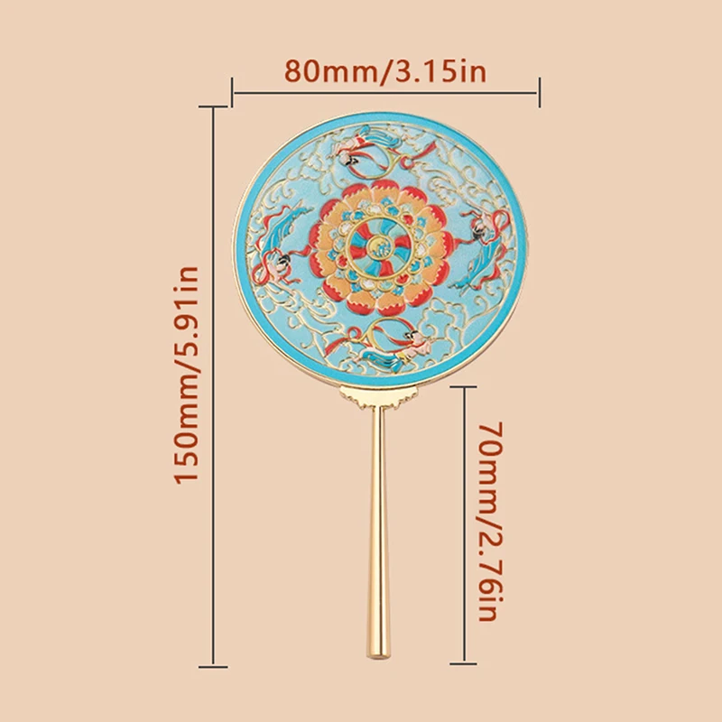 Dunhuang – miroir de maquillage stérique, style chinois, miroir à main texturé papillon, miroir cosmétique en métal, 1 pièce