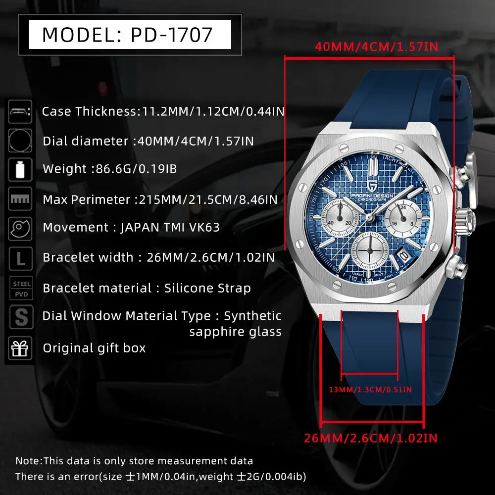 Pagani Design 2025 جديد VK63 ساعة كوارتز رجال الأعمال الياقوت الفولاذ المقاوم للصدأ 20Bar مقاوم للماء الرياضة الكرونومتر رمز ساعة