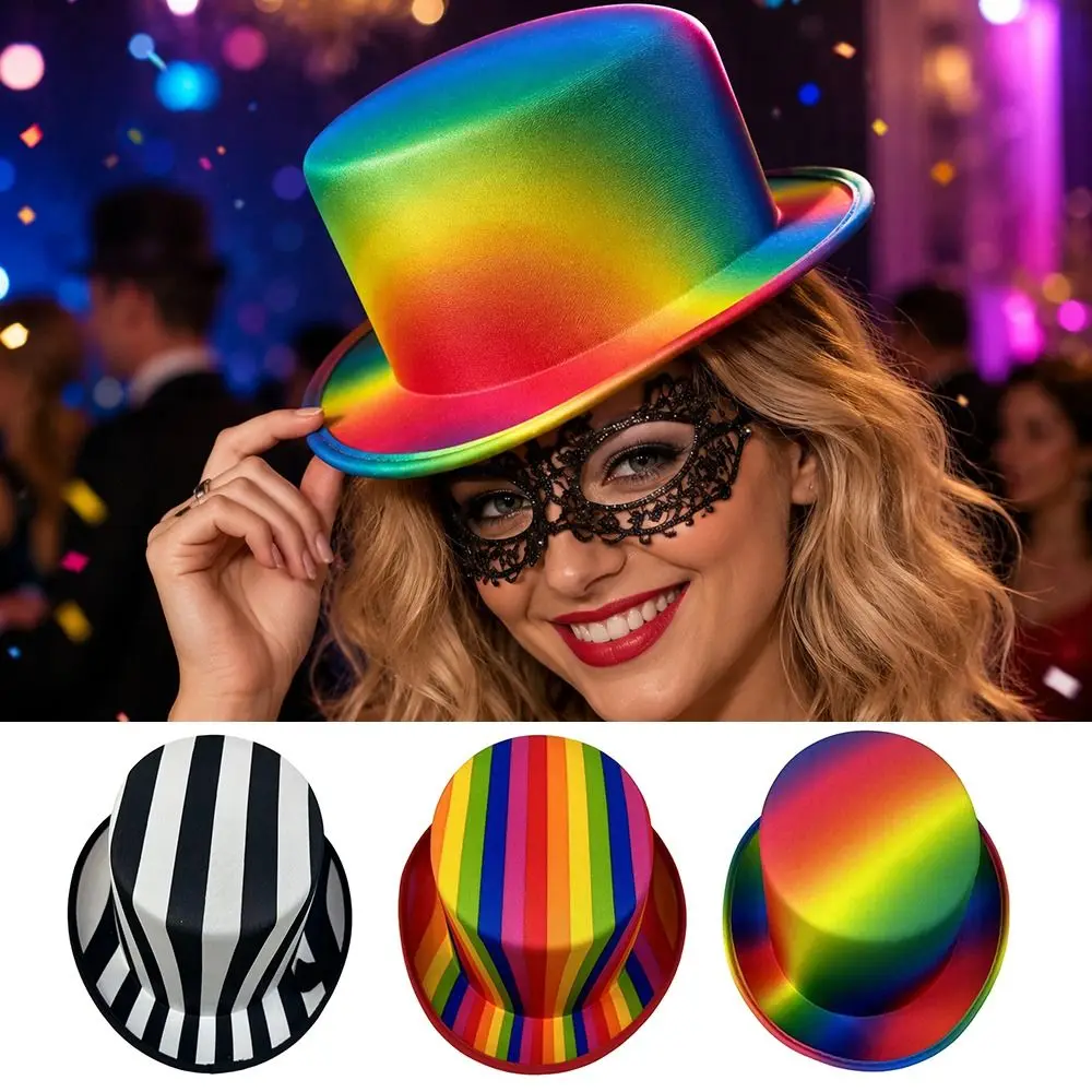 New Rainbow Rainbow Top Hat Colorful Striped Party Costume Hat Lightweight Striped Magic Hat Stage Performance