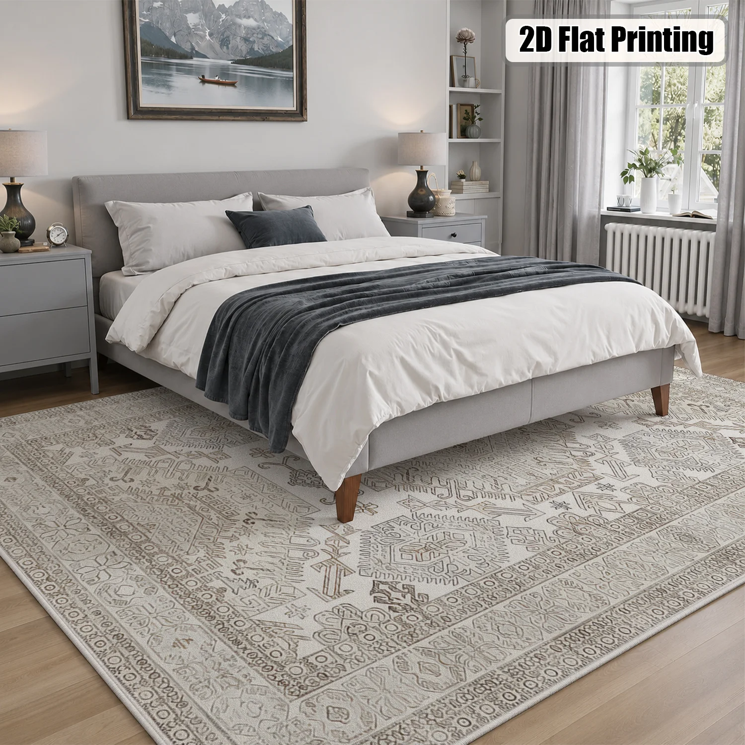 Large Indoor Area Rug, Soft Velvet Low Pile with Non-slip Dotted Backing, Machine Washable Vintage Tribal Geometric Neutral Beige Gray Rug for Living Room Bedroom - view 6