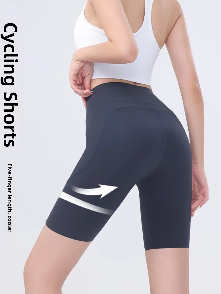 아이스 실크 5부 아크스킨 요가 팬츠 여성 여름 얇은 하이웨이스트 뱃살 보정 힙업 사이클링 팬츠