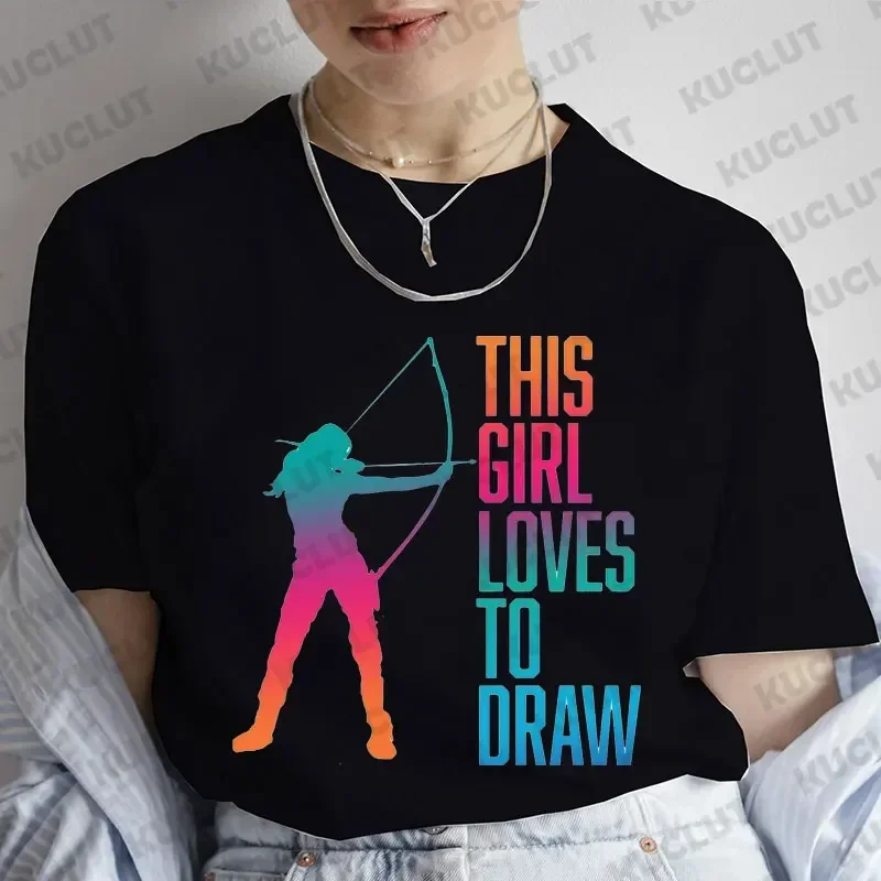 T-shirt Archer Girl pour femmes, vêtements pour femmes, arc et flèche, t-shirts de chasse, vêtements pour amoureux de la chasse, t-shirts de sport d'été