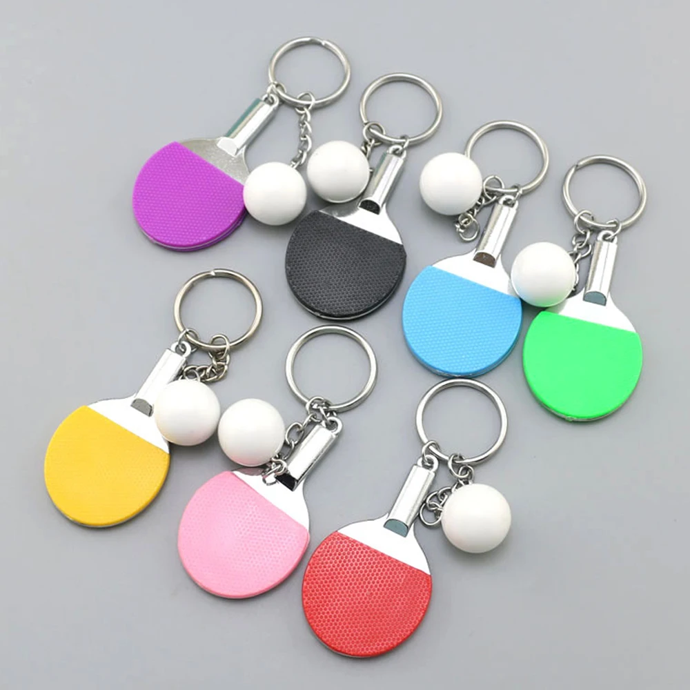 Creative Mini Table Tennis Ball Racket Keychain Ping Pong Sports Key Ring for Women Men Car Handbag Phone Pendant Game Souvenir