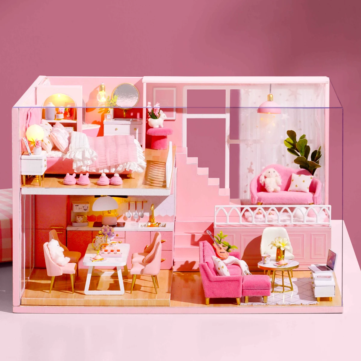 Baby House Mini Miniature Doll House DIY Small House Kit Production Room Princess Toys, Home Bedroom Decoration with Furniture W