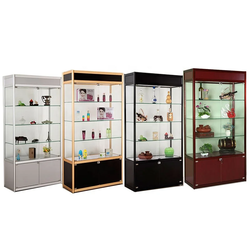 Custom. boutique display vitrine lockable cheap aluminum smoke showcase glass display cabinet with LED light