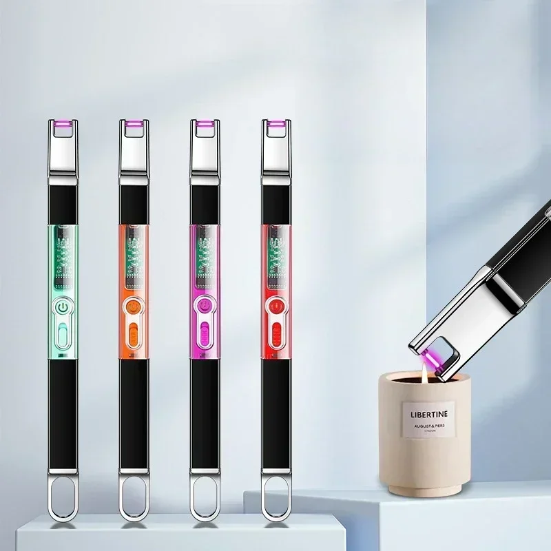 Transparent Luminous Panel Arc Pulse Igniter USB Lighter Safety Switch Outdoor Kitchen Battery Display Electric Lighters Smoking