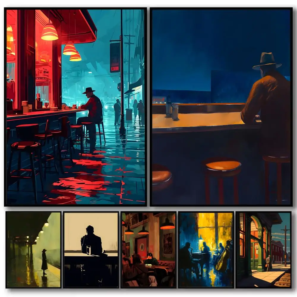 

E-Edward Hopper Modern Art Painting Calligraphy High-Quality Cotton Canvas Poster Wall Art for Living Room Coffee House Decor