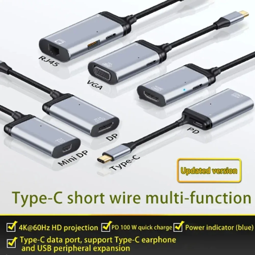 Type C Male To HDMI/RJ45 DP Mini-DP VGA Adapters USB-C 4K Converter Type C Hub PD Fast Charging Data Adapter