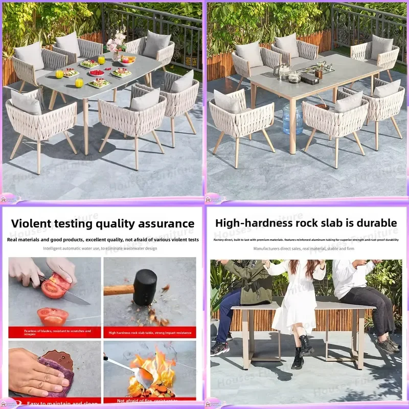 Outdoor Waterproof Slate Garden Table and Chair Set Simple High End Wear Resistant Patio Furniture for Cafe Restaurant
